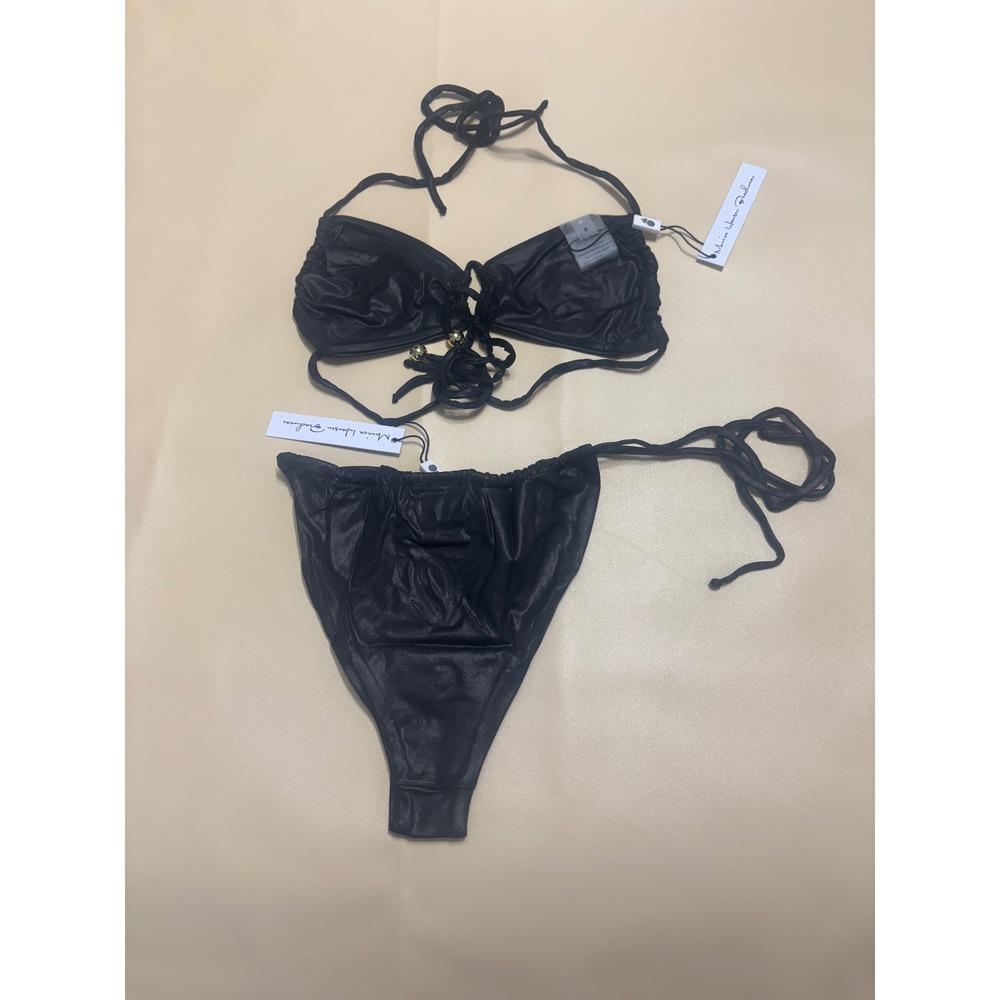 Monica Hansen Beachwear NWT Bikini Set Top/Bottom Black Metallic Size Small - Picture 3 of 4